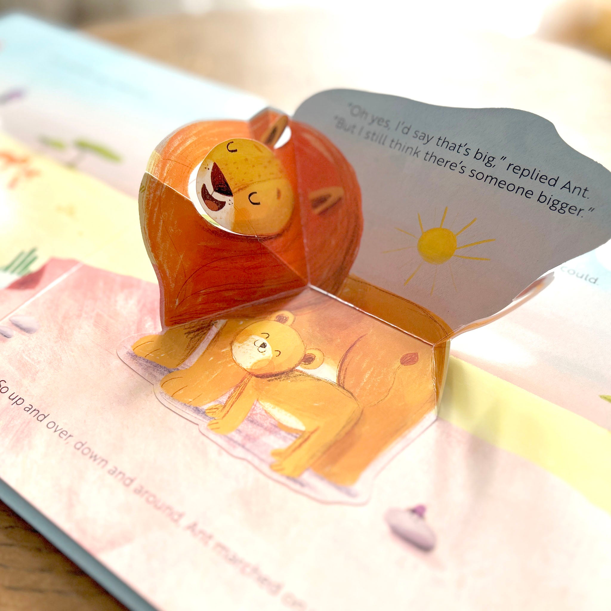 Children's book with a pop-up lion How Big is Big by Geff Newland